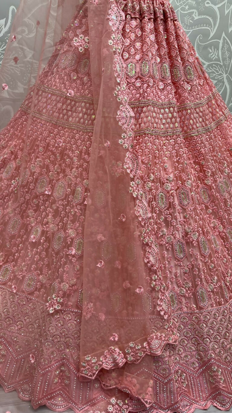 Jyoti Fashion Women's Pink Heavy Net Fancy Dori, Multi Thread, Rainbow Sequins and Diamond Work Wedding Lehenga Choli