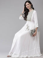 Yufta White Embroidered Ethnic Maxi Dress