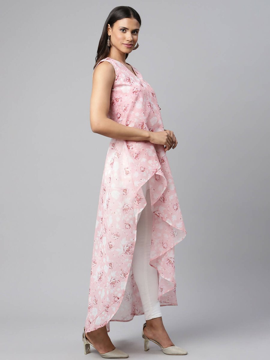 Ahalyaa Women Pink Organza Digital Printed Dress - Distacart