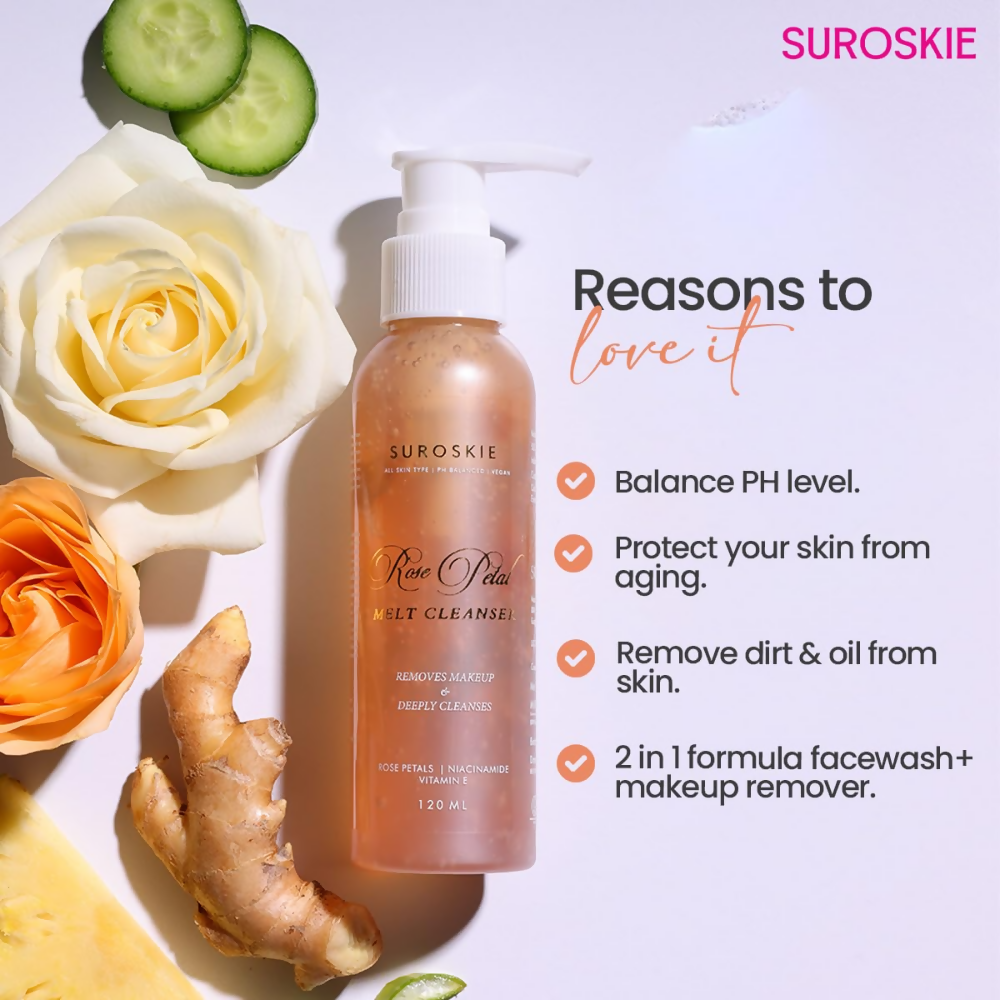 SUROSKIE Rose Petals Melt Cleanser 2-In-1 Face Wash & Makeup Remover - Distacart