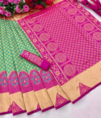 DEIANA'S Beautiful Designer Golden zari Soft Lichi Silk Saree - Bluue