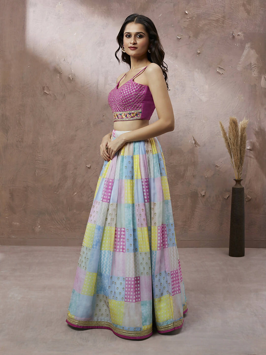 House of Panchhi Turquoise Blue Organza Floral Printed Lehenga choli & Dupatta