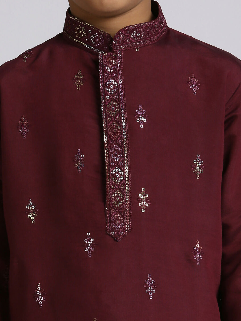 Joban Fashion Kids Island Traditional Ethnic Wear with Silk Sequence Embroidery Full Sleeves Kurta and Pyjama Set - Wine