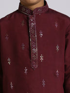 Joban Fashion Kids Island Traditional Ethnic Wear with Silk Sequence Embroidery Full Sleeves Kurta and Pyjama Set - Wine