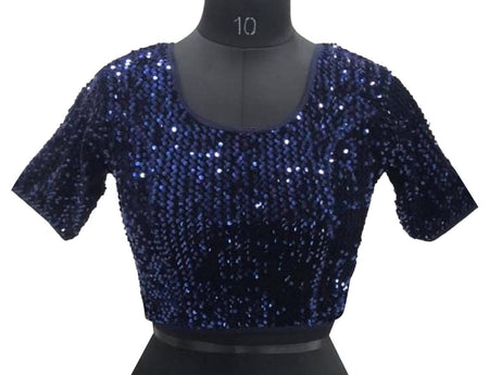 Vamika Navy Blue Velvet Sequence Blouse