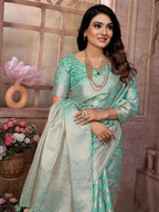 Aastha Fashion Sea Green Soft Organza Silk Weaving Saree - Distacart