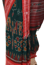 Vamika Sambalpuri Ikat Cotton Dehabandha Green & Red Saree - Distacart