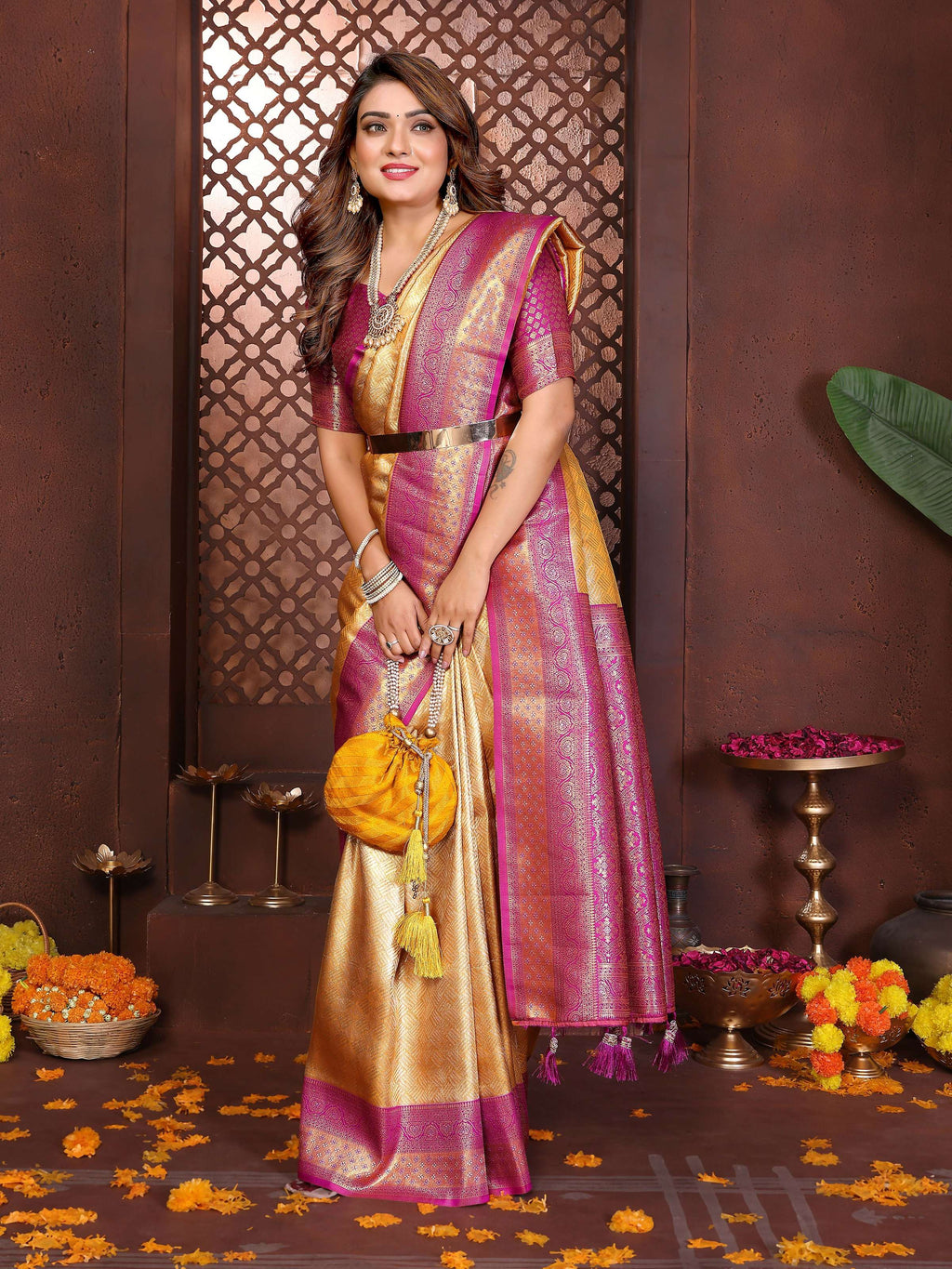 Aastha Fashion Cream Tissue Silk Woven Saree - Distacart