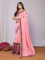 Pink Tusser Silk Zari And Sequins Embroidery Saree - Norita Saumya
