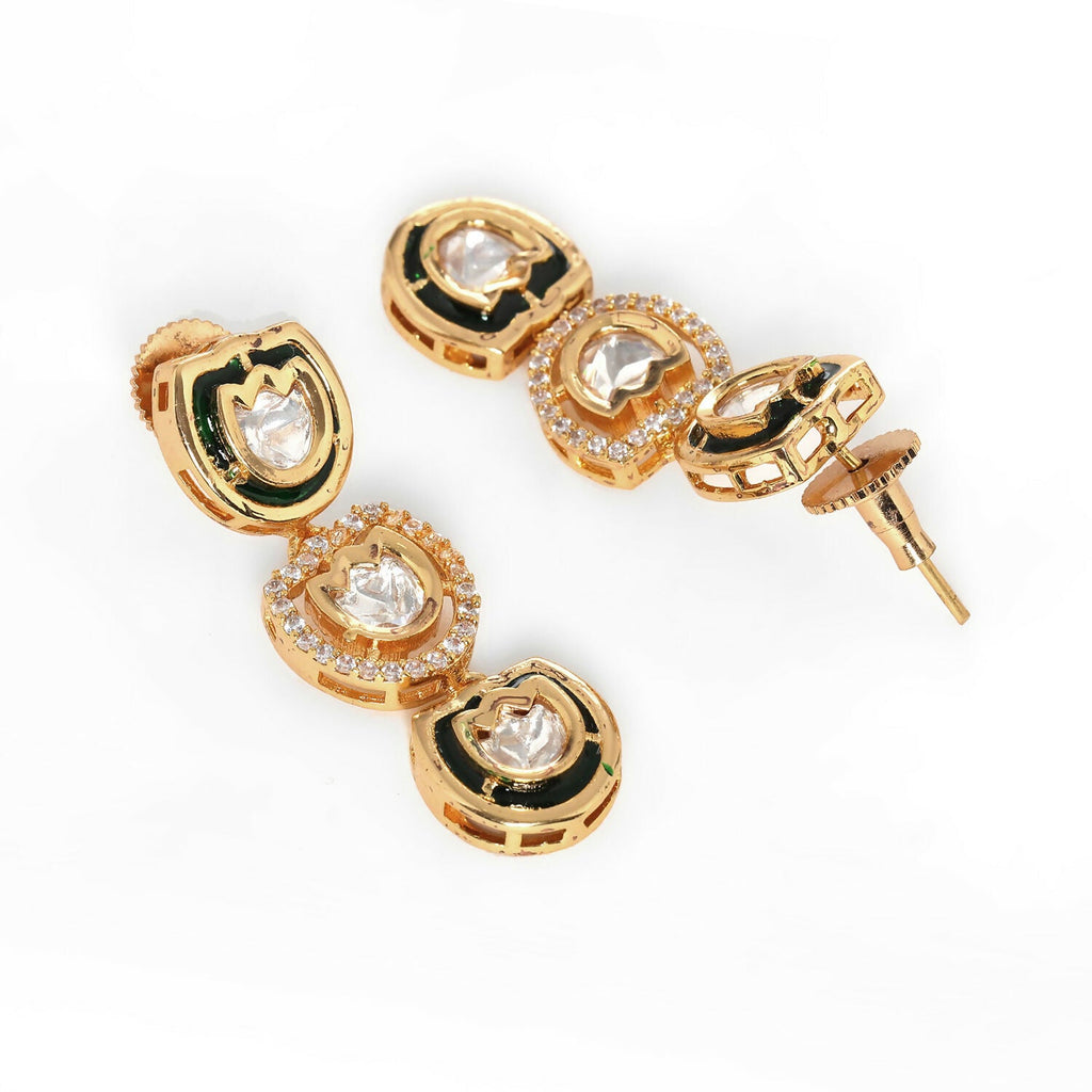 Meenakari and Diamond Studded Dangler Earrings (Gold) - Ruby Raang - Distacart