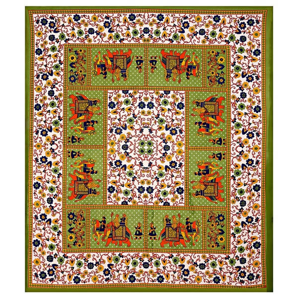 Vamika Printed Cotton Green Bedsheet With Pillow Covers (LEOC_HTHY_G)