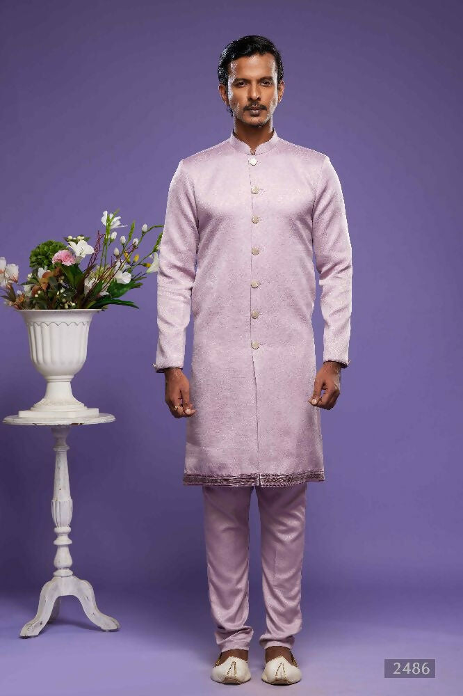Raivat Ethnic Art Banarasi Silk Thread Work Kurta Pajama In Onion Pink Colour