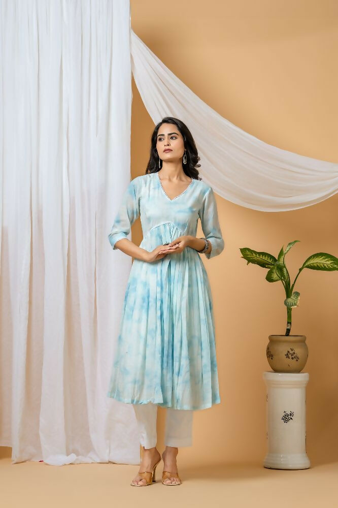Joban Fashion Blue Tie & Dye Kurta Pant Set - Distacart