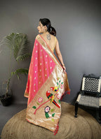 Joban Fashion Peach Peacock & Floral Motifs Soft Silk Kanchipuram Saree - Distacart