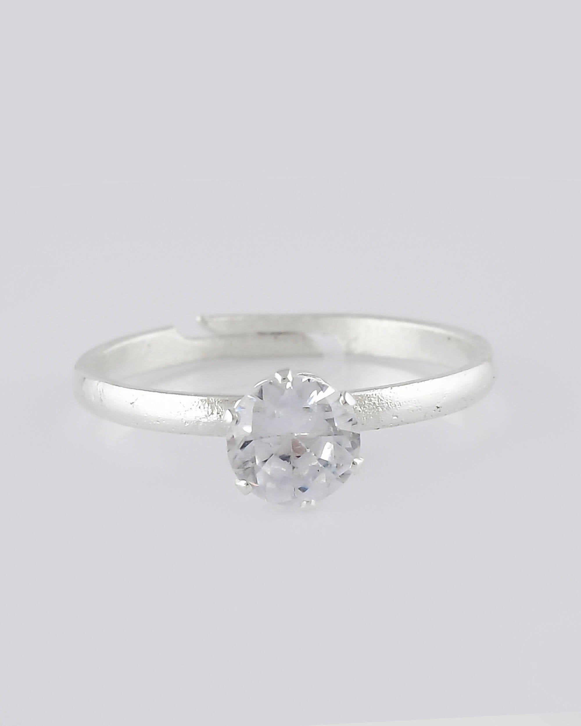 VOJ white CZ-detail Stainless Steel Cubic Zirconia Silver Plated adjustable finger Ring