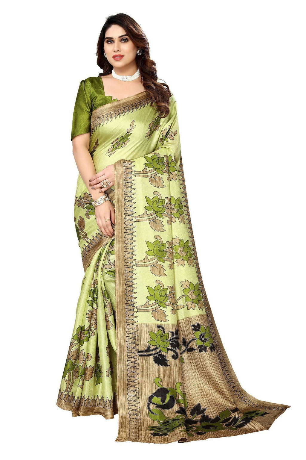 Vamika pista Printed Art Silk Saree