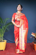 Jyoti Fashion Women's Red Paithani Silk Zari Woven Saree with Blouse - Distacart