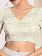 Joban Fashion Off White Crochet Padded Blouse With V Neck Elbow Sleeves - Distacart