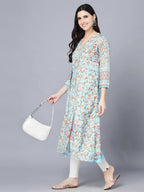 Myshka Women Blue Floral Printed Thread Work Anarkali Kurta - Distacart