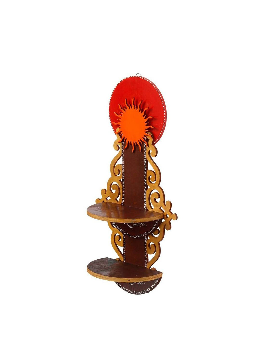 eCraftIndia Brown Textured Wooden Pooja Shelf