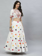 White Cotton Embroidered Work Lehenga Choli with Dupatta - Jivika