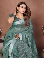 Aastha Fashion Sea Green Linen Weaving Saree - Distacart
