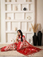 Shree Shyam Fashion Linen Cotton Red & White Saree - Distacart