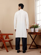 White Viscose Designer Chikankari Embroidery Work Men's Kurta - Mahotsav