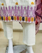 The52 Off White Women's Gorgeous Embroidered Viscose Chanderi Fabric Straight Kurta Pant with Dupatta Set - Distacart