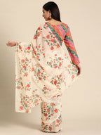 Ahalyaa Women's Traditional Semi Stitch Saree - Off White