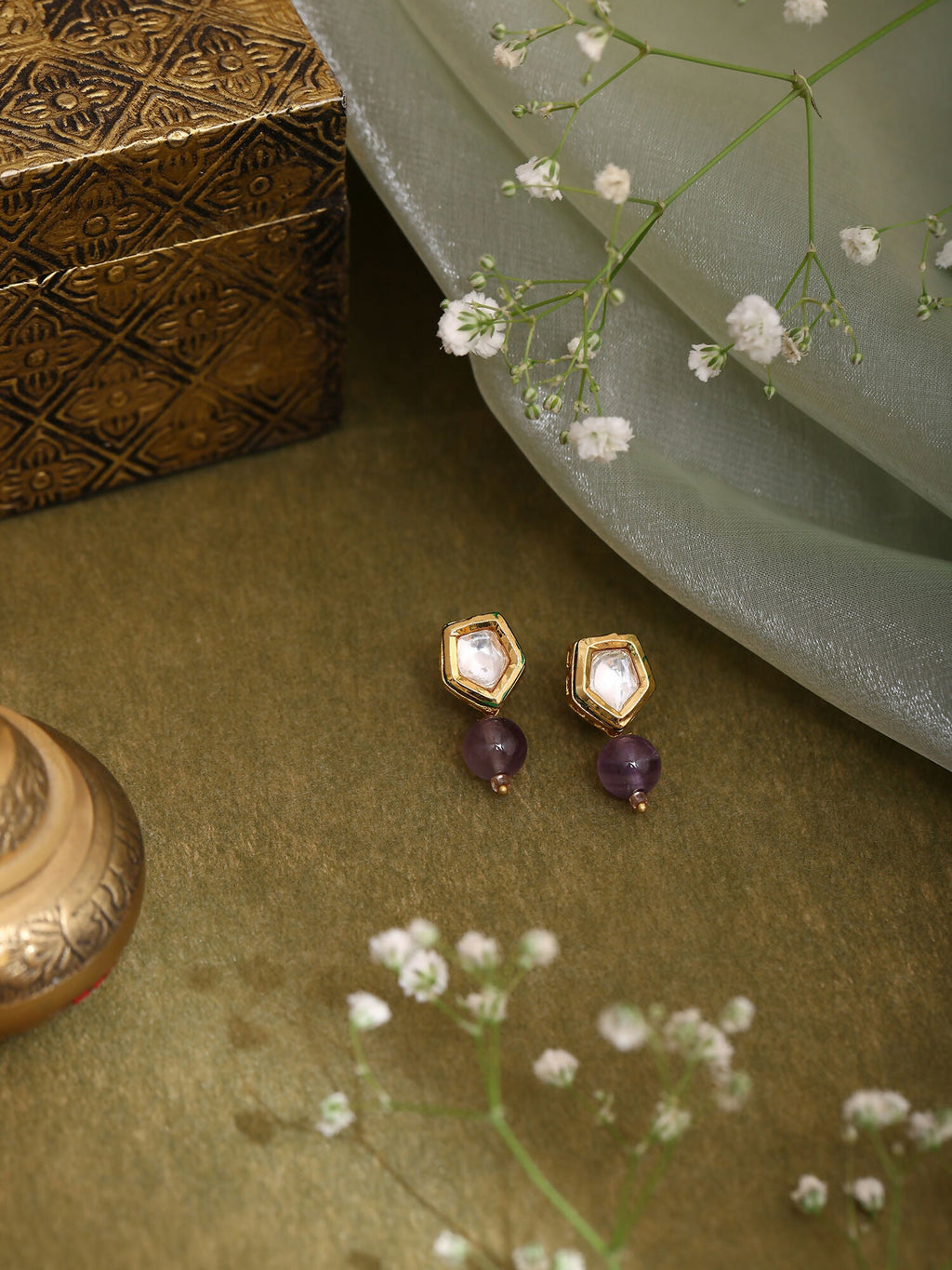 Ruby Raang Purple Amethyst Kundan Studs - Distacart