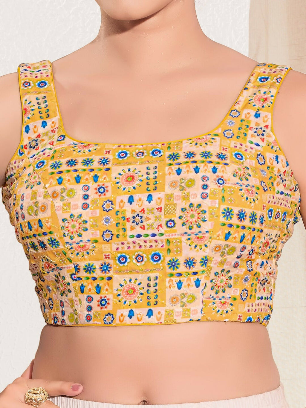 Joban Fashion Yellow Viscose Rayon Padded Blouse With Square Neck Sleeveless - Distacart