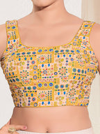 Joban Fashion Yellow Viscose Rayon Padded Blouse With Square Neck Sleeveless - Distacart