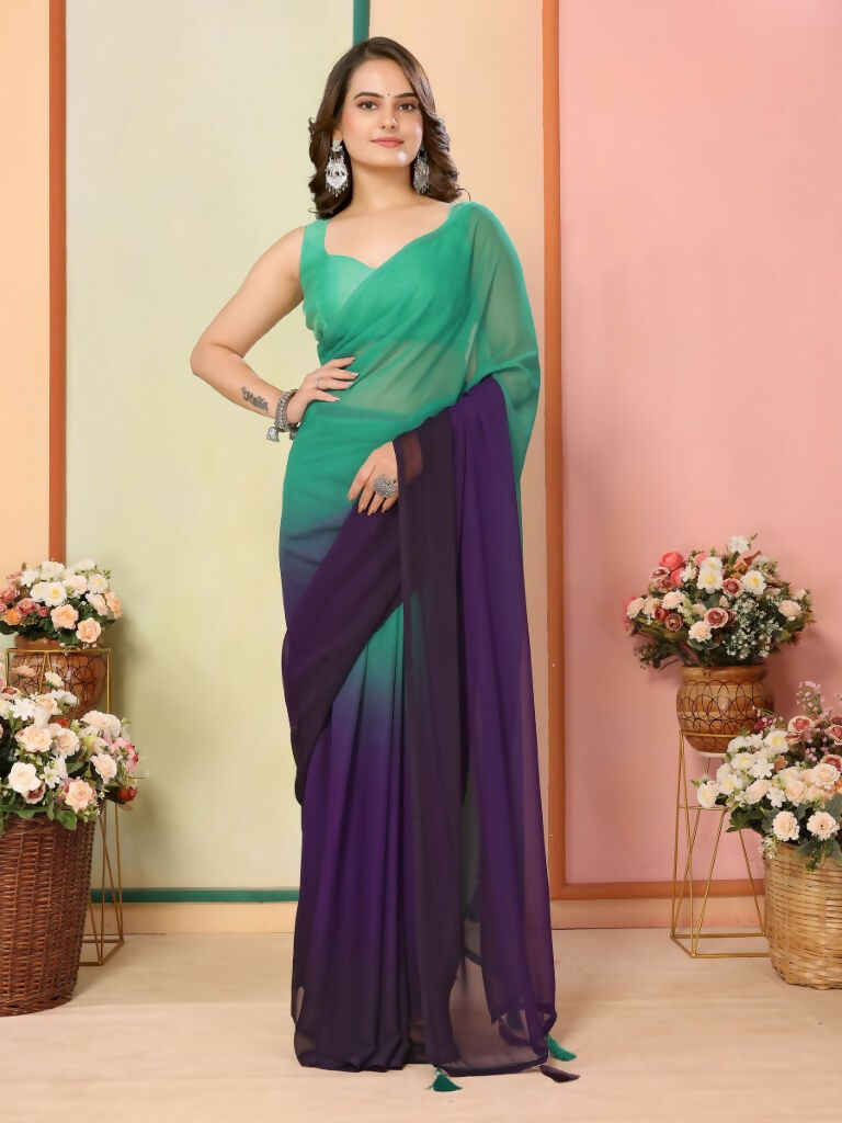 Sea Green Georgette Pedding Color Printed Ready To Wear Saree - Aalaya