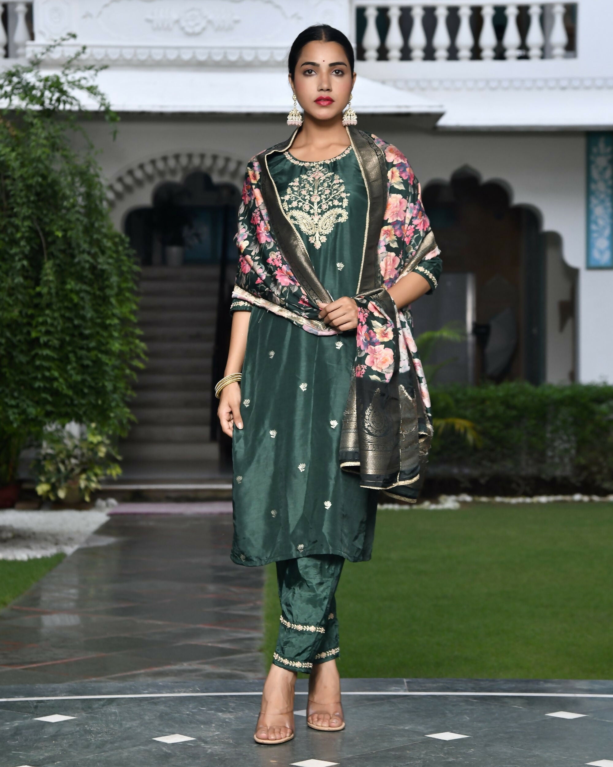 Vaasva Women's Silk Emboidered Solid Pant Set & Digital Printed Dupatta