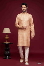 Raivat Ethnic Art Silk Digital Print Pintux Work Kurta Pajama In Peach Colour