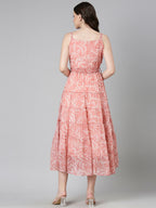 Souchii Peach Floral Fit & Flare Maxi