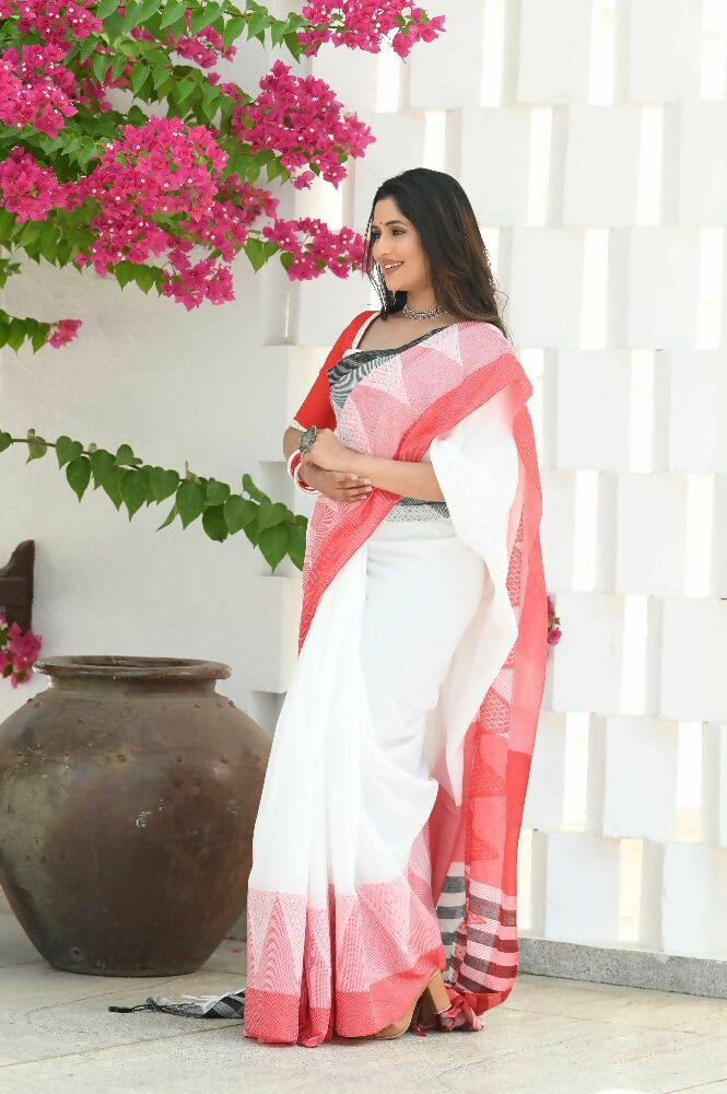 Beatitude Cream Temple Border Cotton Saree