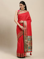 Shree Shyam Fashion Silk Blend Red Saree - Distacart