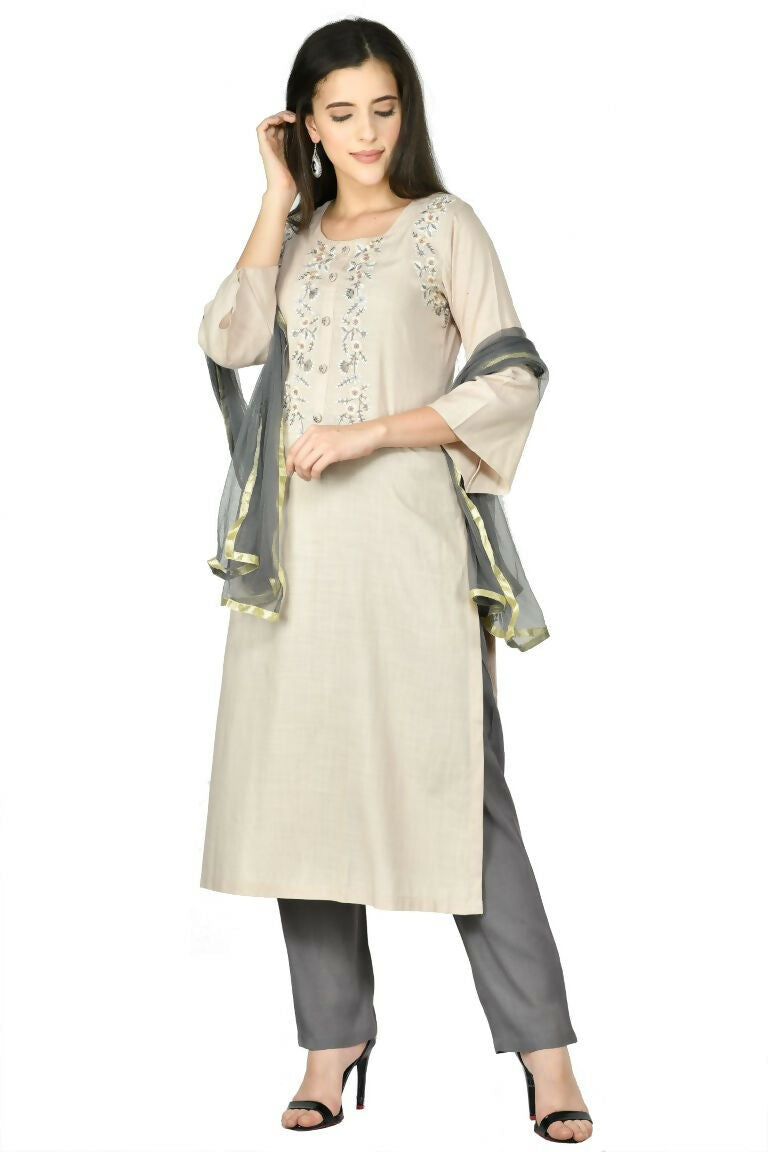 Joban Fashion Beige Cotton Rayon Kurta Set