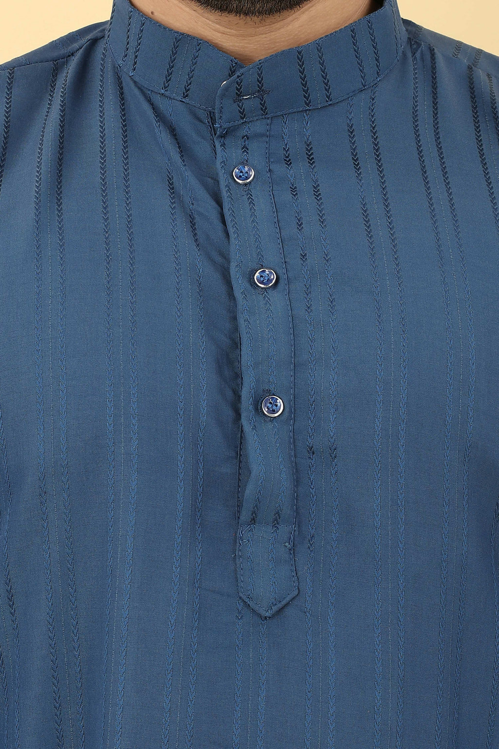 Blue Viscose Polyester Solid Men's Kurta - Mahotsav