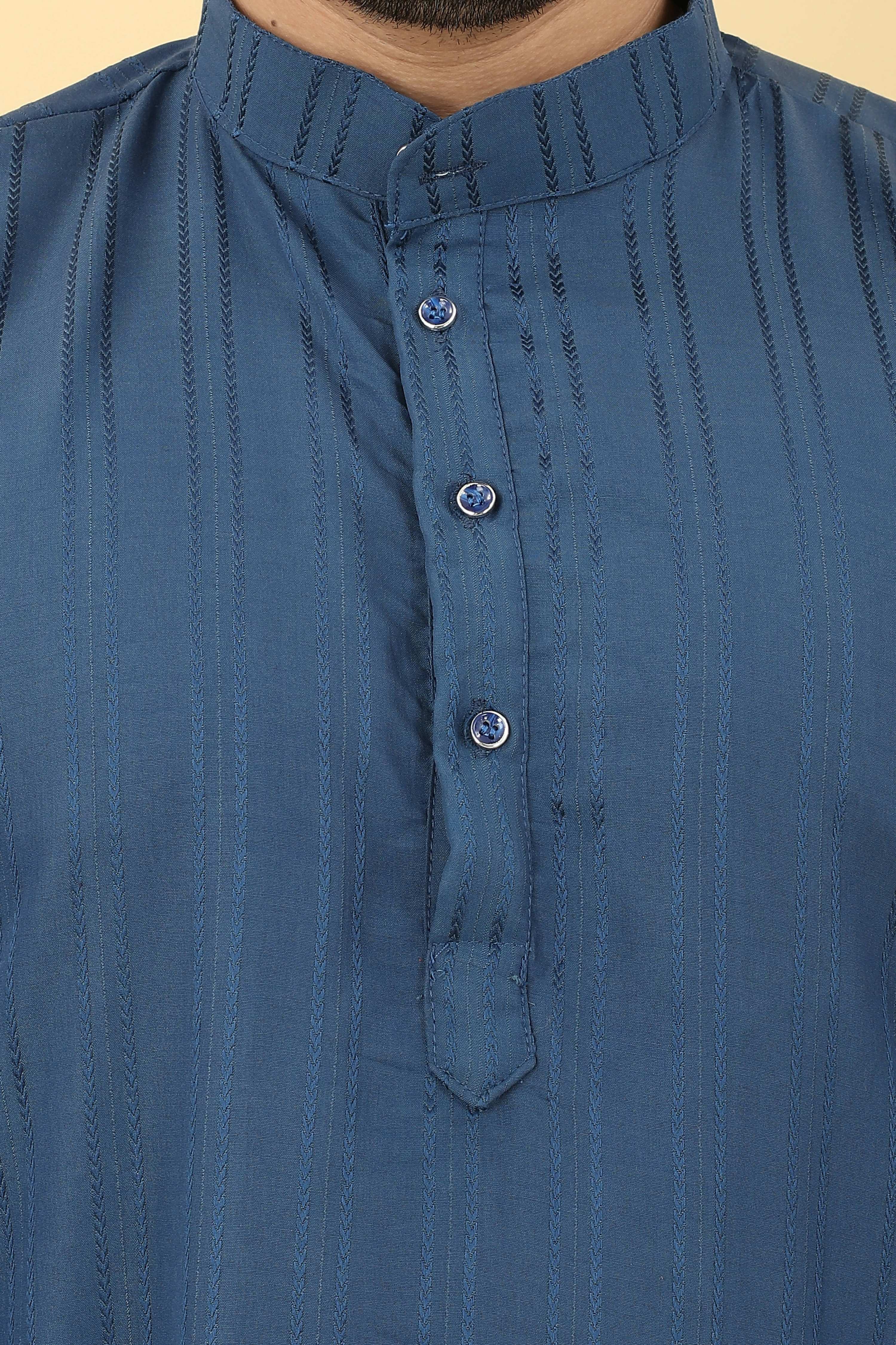 Blue Viscose Polyester Solid Men's Kurta - Mahotsav