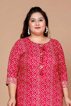 Miravan Women's Plus Size Pink Bandhani Pakistani Straight Kurti