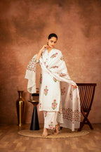 Joban Fashion Off White Pink Hand Block Printed Cotton Suit Set - Distacart