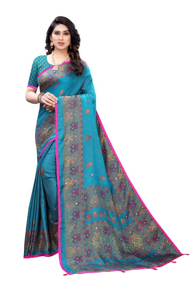 Vamika Rama Green Color Jute Silk Mirror Work Saree