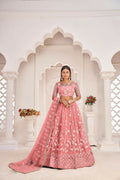Aastha Fashion Gajari Butterfly Net White Cotton Thread Work, Zari Work And Sandwich Sequence Work Embroidery Wedding Wear Lehenga Choli