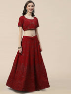 Maroon Georgette Thread with Sequins Embroidered work Lehenga Choli with Dupatta - Jivika