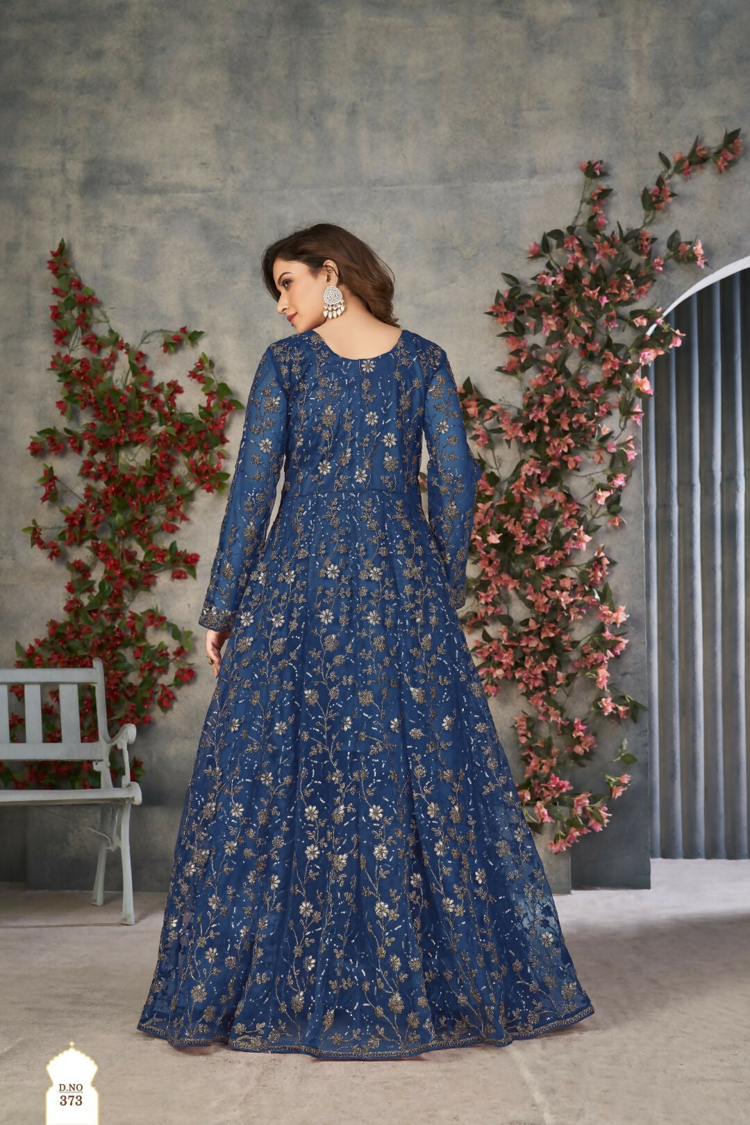 Anaita Blue Embroidered Net Stitched Anarkali suit - Distacart