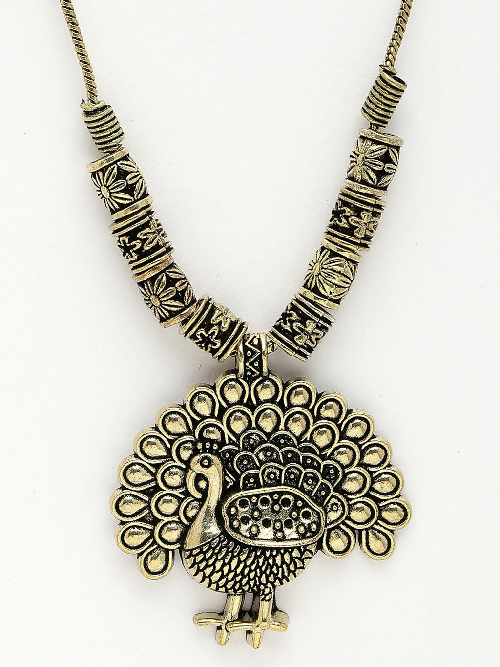 NVR Women's Gold-Polished Peacock Design Pendant with Chain