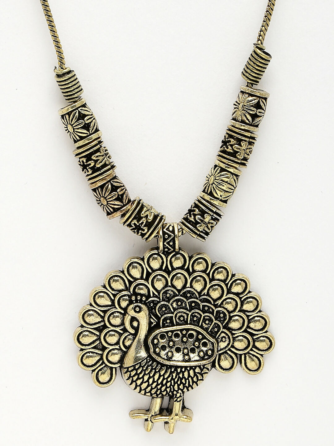 NVR Women's Gold-Polished Peacock Design Pendant with Chain